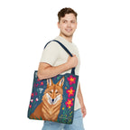 Coyote w Red Flowers Tote Bag with Cotton Handles For Everyday Use, 3 Sizes