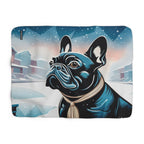 Fleece blanket with a French Bulldor design on a white background