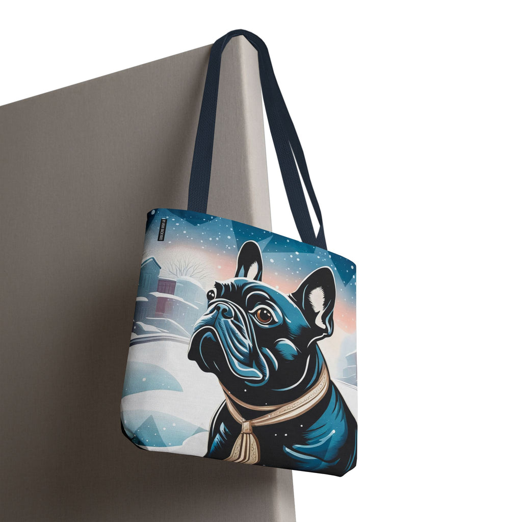 French Bulldog Winter Tote Bag — Snowy Pup All-Over Print Tote