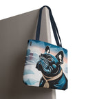 French Bulldog Winter Tote Bag — Snowy Pup All-Over Print Tote
