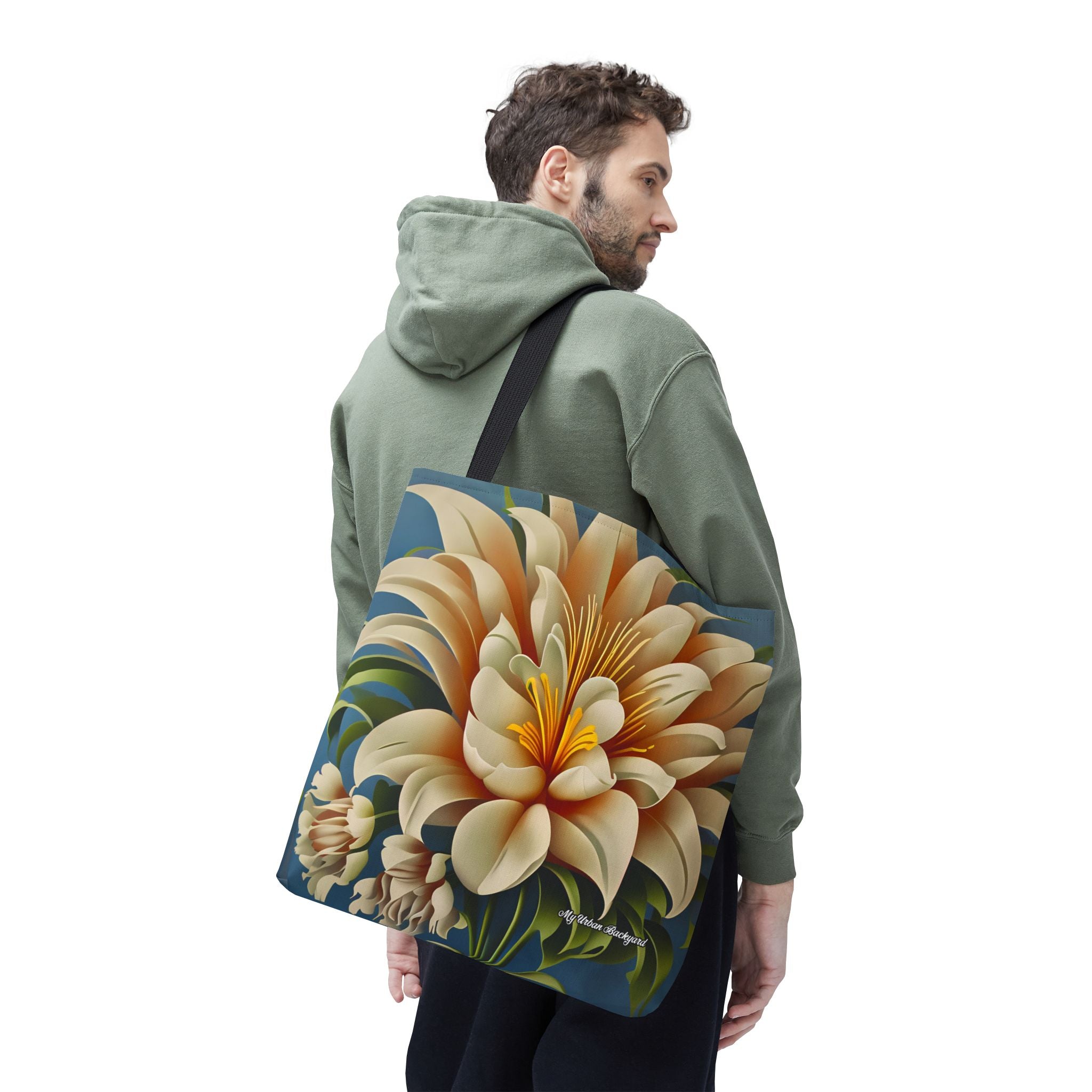 Large White Flower Tote Bag with Cotton Handles For Everyday Use, 3 Sizes