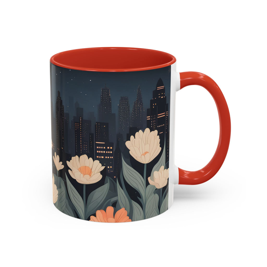 Cityscape Floral Accent Coffee Mug, Gift for Animal Lovers, Vintage Style, Perfect for Any Occasion