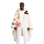 Black Cat with Pastel Flowers, Cozy Hooded Sherpa Fleece Blanket