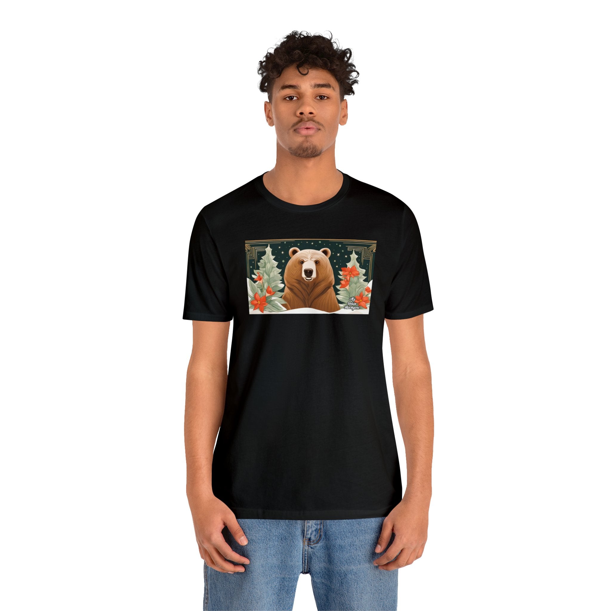 Art Deco Holiday Bear, Soft 100% Jersey Cotton T-Shirt, Unisex, Short Sleeve, Retail Fit