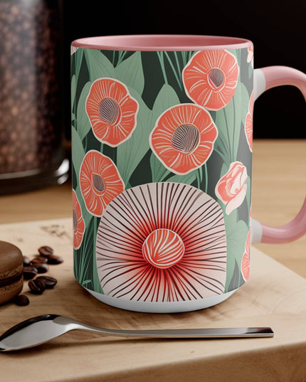 Ceramic Mug for Coffee, Tea, Hot Cocoa. Home/Office, Art Deco Flowers