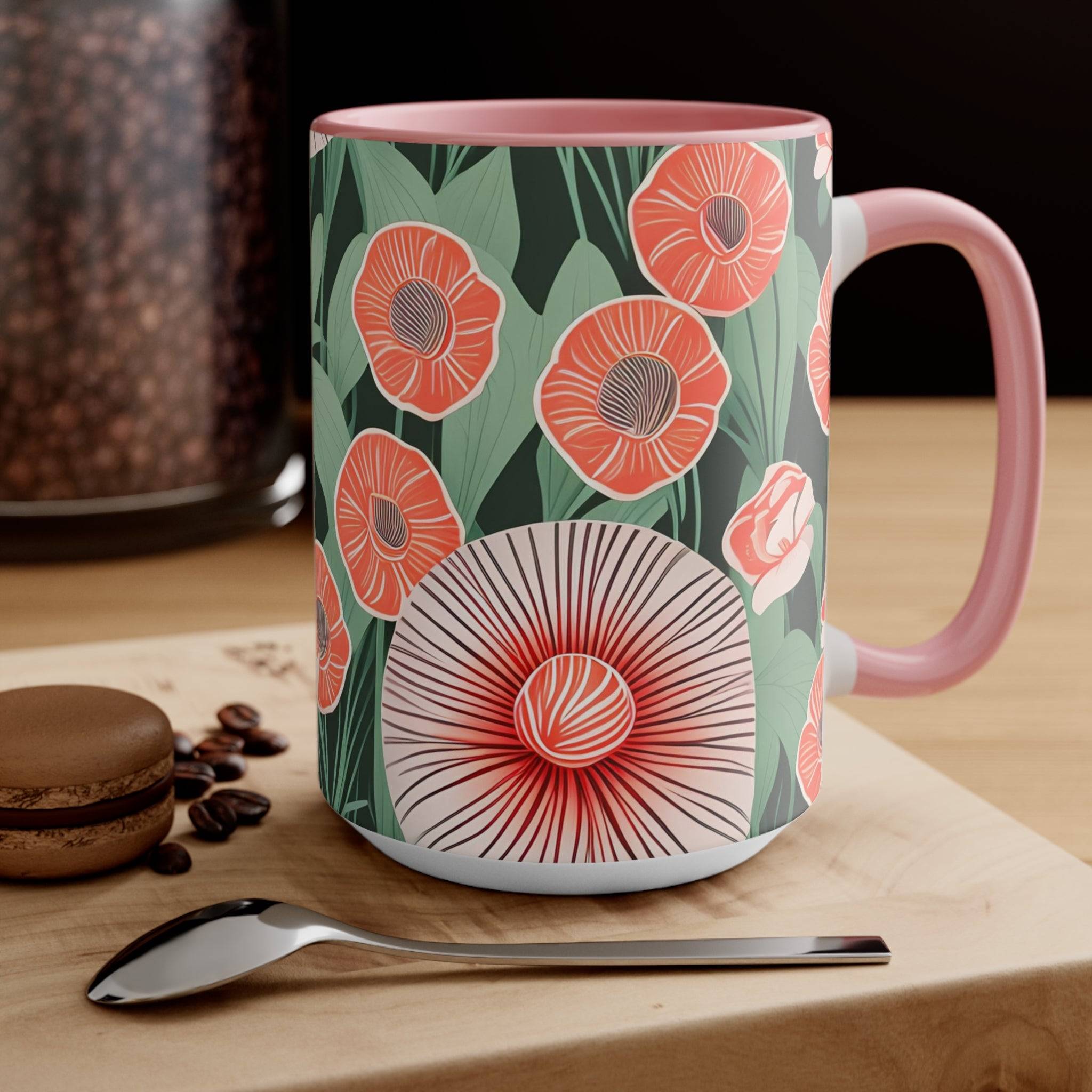 Ceramic Mug for Coffee, Tea, Hot Cocoa. Home/Office, Art Deco Flowers