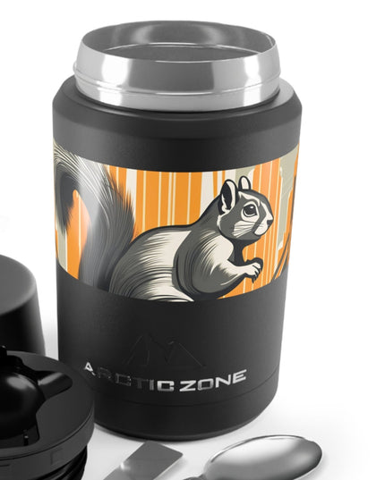 Art Deco Squirrel, Reusable Insulated Food Storage Container with Spoon – 16.9oz