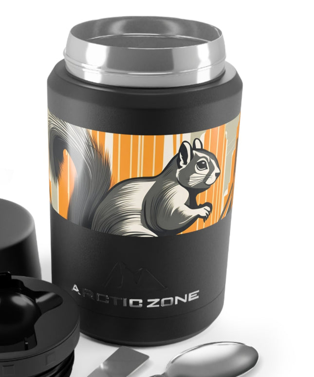 Art Deco Squirrel, Reusable Insulated Food Storage Container with Spoon – 16.9oz