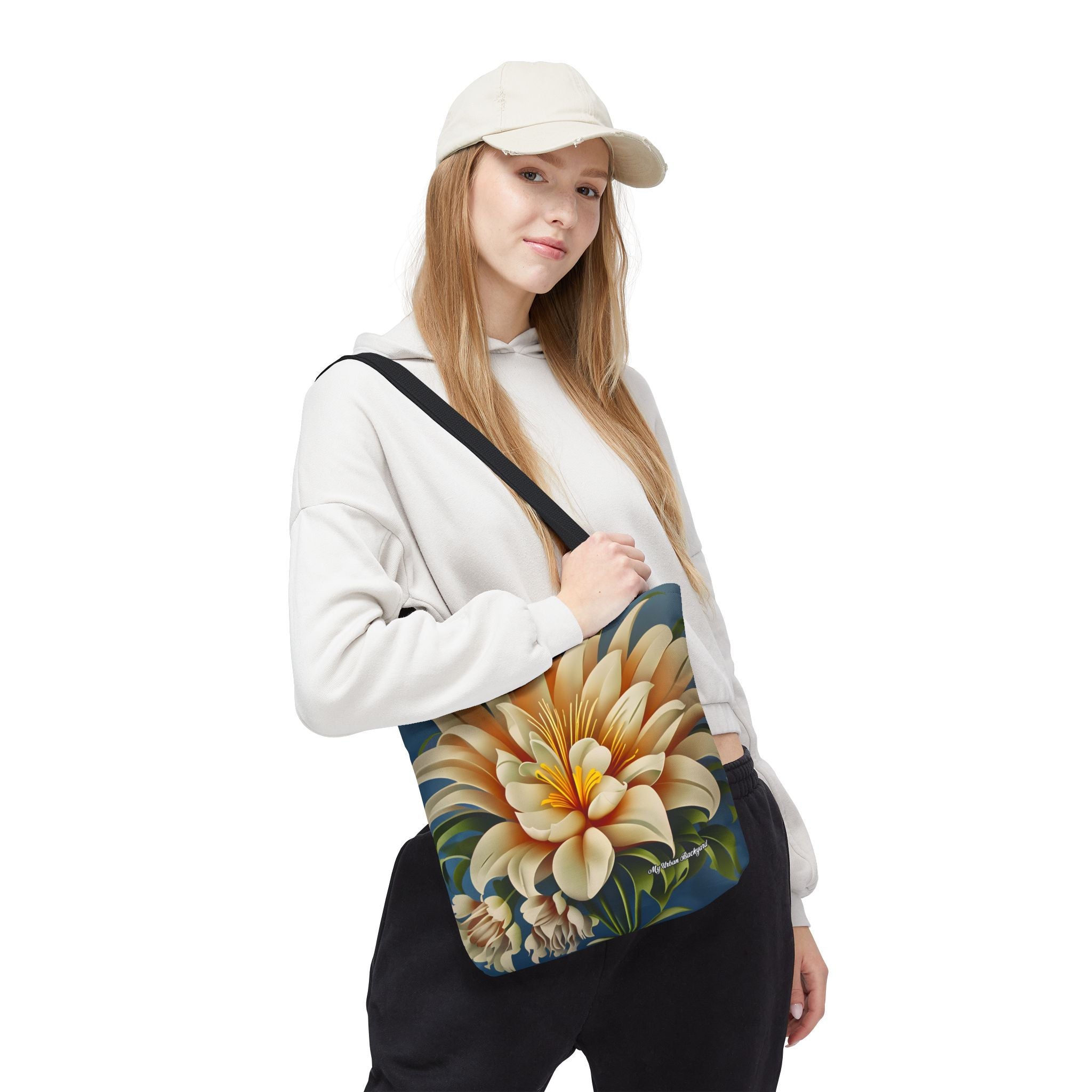 Large White Flower Tote Bag with Cotton Handles For Everyday Use, 3 Sizes