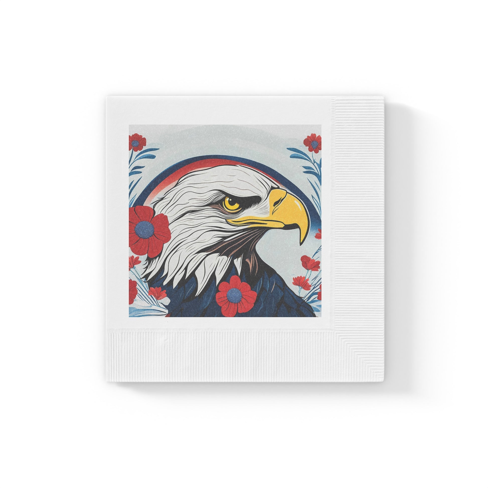 Bald Eagle Floral Cocktail Napkins — Patriotic Bald Eagle Design, 2 sizes, Pack of 50 or 100