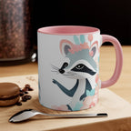 Ceramic Mug for Coffee, Tea, Hot Cocoa. Home/Office, Two Raccoons w Pastel Flowers