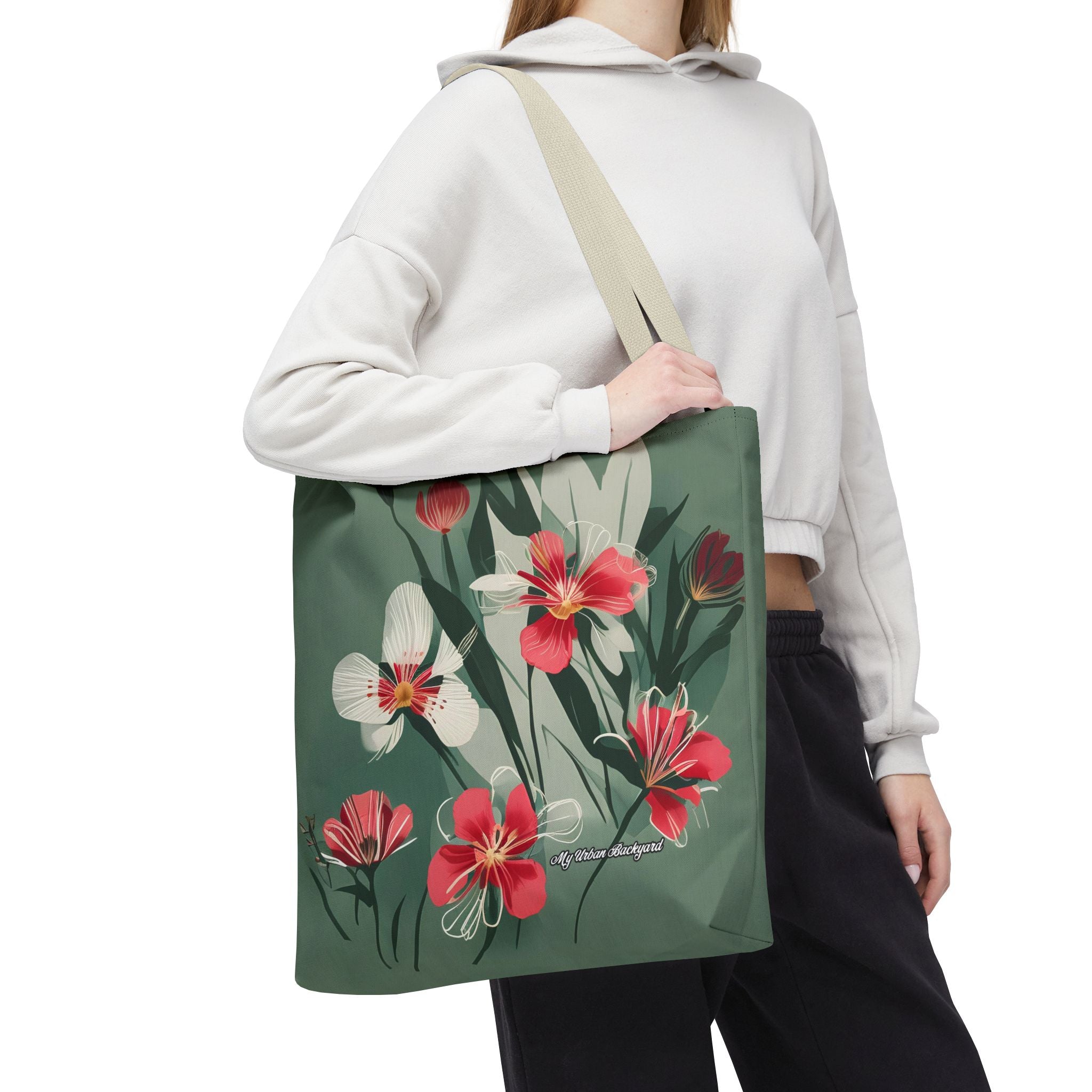 White and Red Wildflowers Tote Bag with Cotton Handles For Everyday Use, 3 Sizes