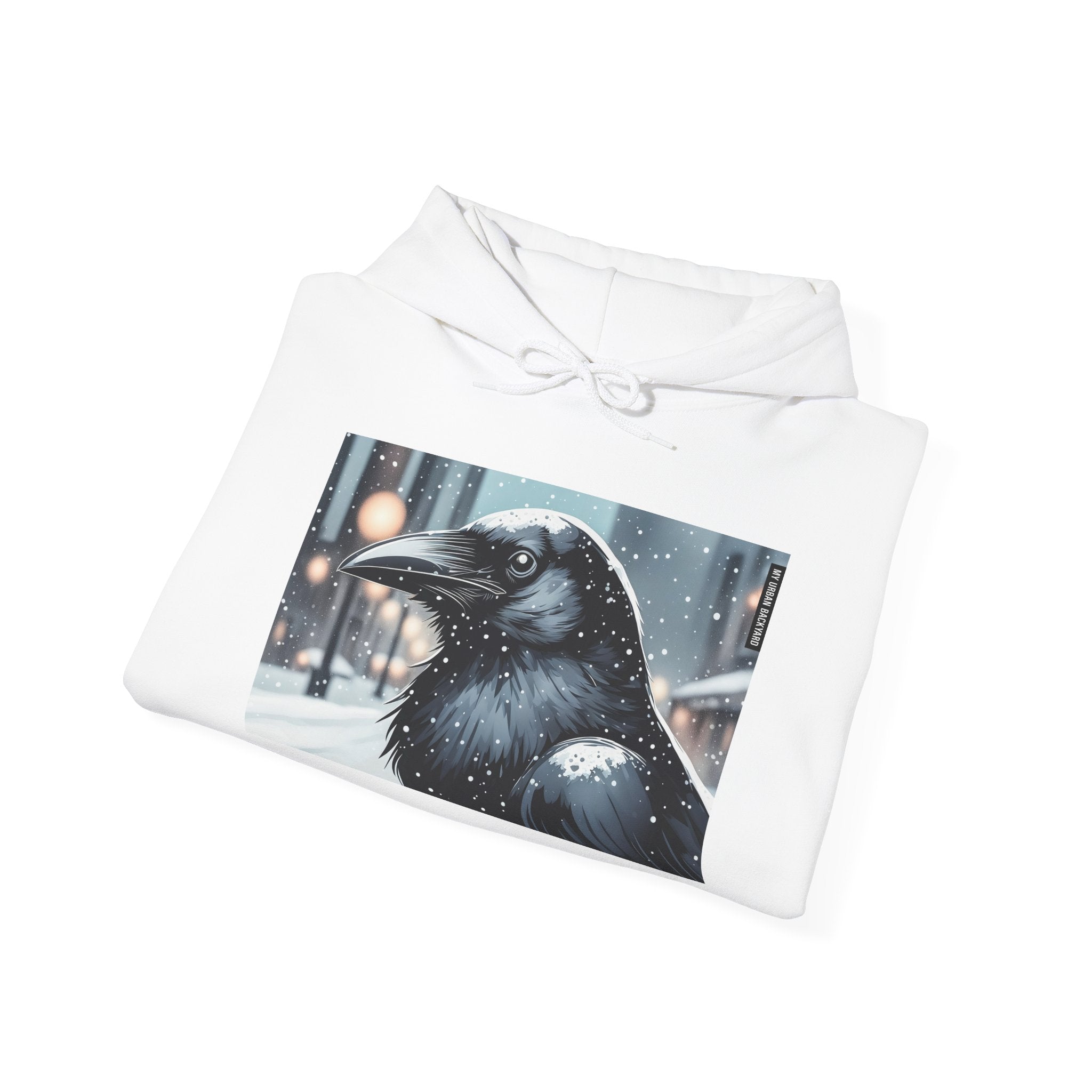 Urban Crow In Falling Snow Hoodie — Comfy Winter Graphic Hoodie