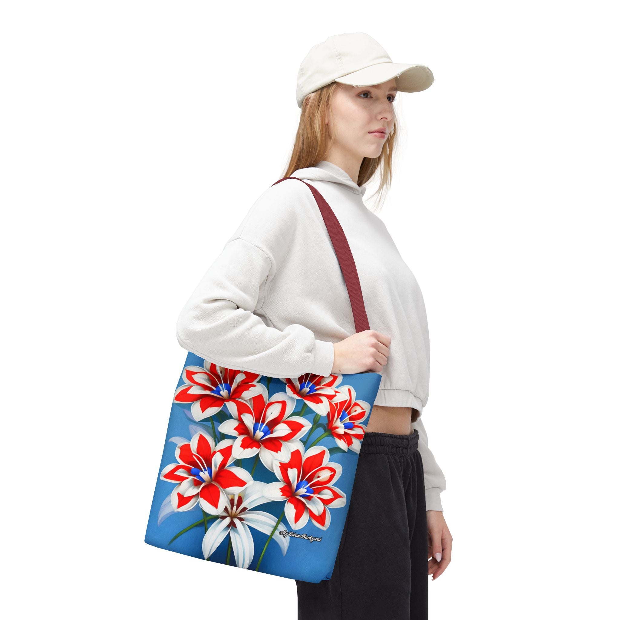 Bouquet of Red White and Blue Flowers Tote Bag with Cotton Handles For Everyday Use, 3 Sizes