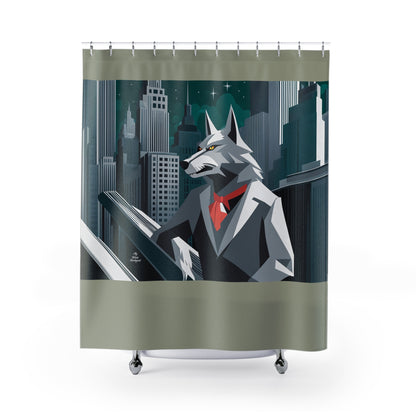 Cinderhowl, Wolf Shower Curtain, Sage accent color - 71" x 74"