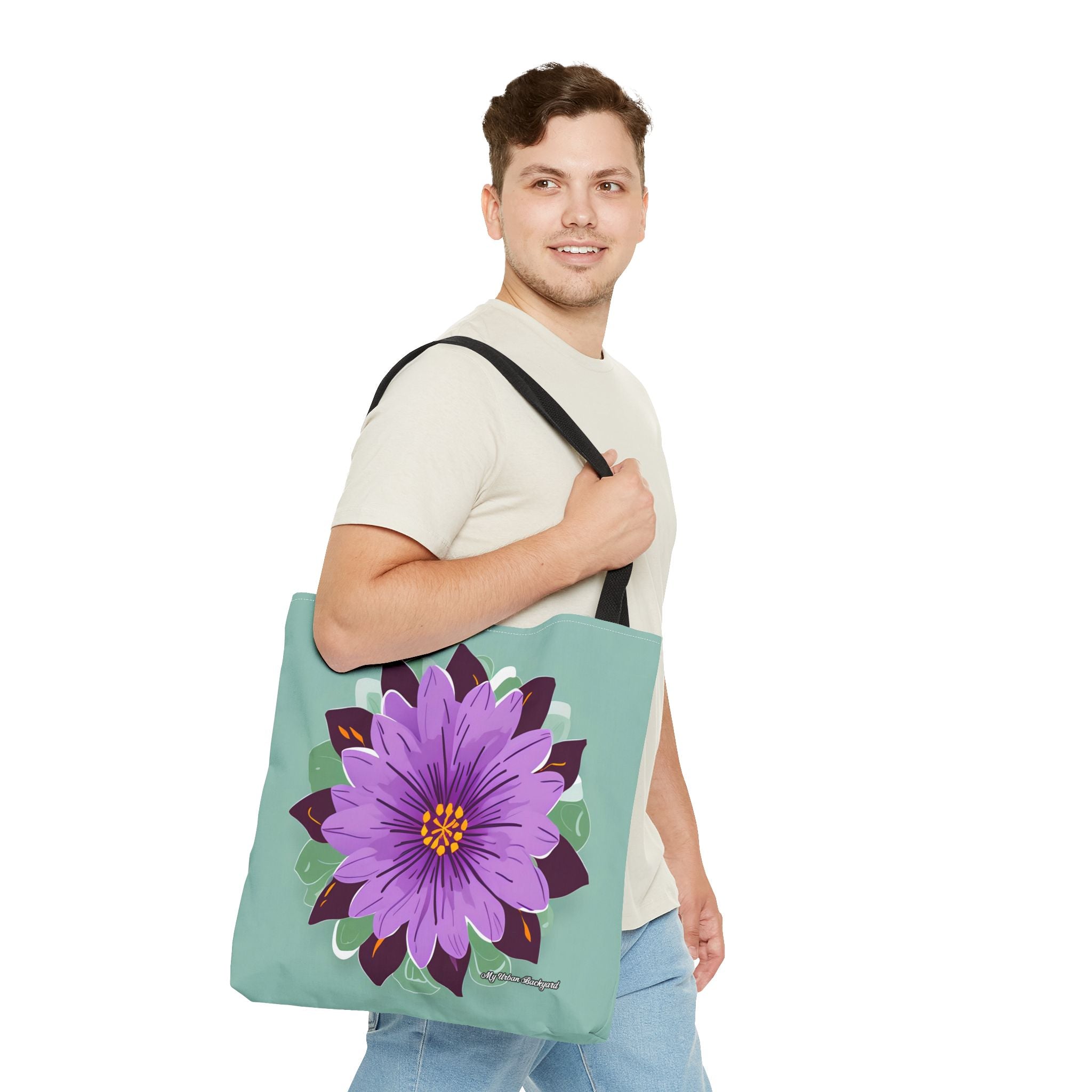 Purple Flower Tote Bag with Cotton Handles For Everyday Use, 3 Sizes
