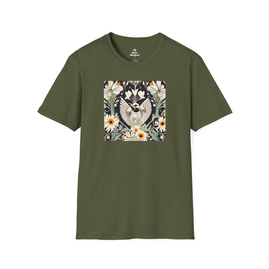 White Bird with Flowers, Soft 100% Cotton T-Shirt, Unisex, Short Sleeve, Classic Fit
