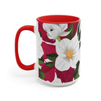 White Flowers on Red, Ceramic Coffee Mug