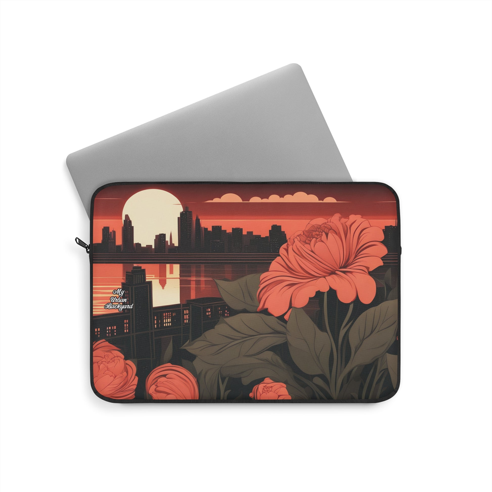 Urban Sunset with Red Flowers, Soft Laptop Sleeve, Perfect for Work or School, Gifts for Graduates, Tech Lover Accessories, 3 Sizes