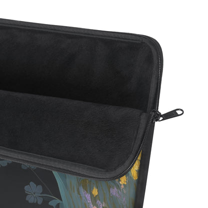Black Cat with Black Flowers, Laptop Carrying Case, Top Loading Sleeve for School or Work