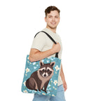 Young Raccoon w Flowers Tote Bag with Cotton Handles For Everyday Use, 3 Sizes