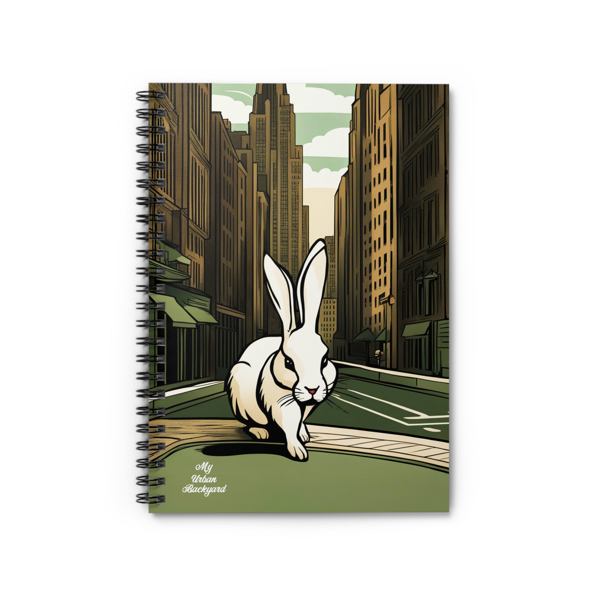 White Rabbit on a City Street, Spiral Notebook Writing Journal - 118 Ruled Pages