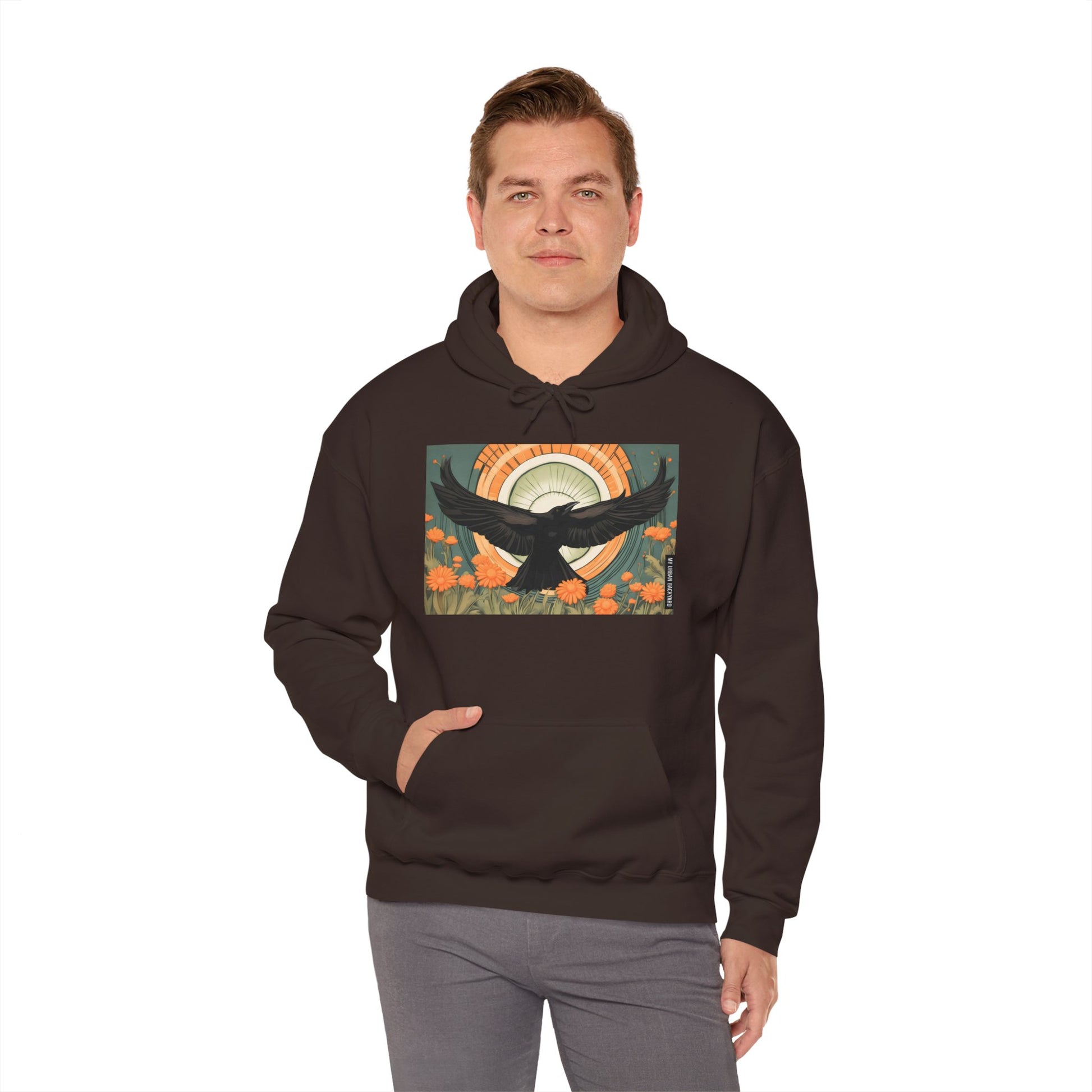 Flying Crow Hoodie, Cozy Bird Design Sweatshirt, Gift for Nature Lovers, Fall Fashion, Eco-Friendly Apparel