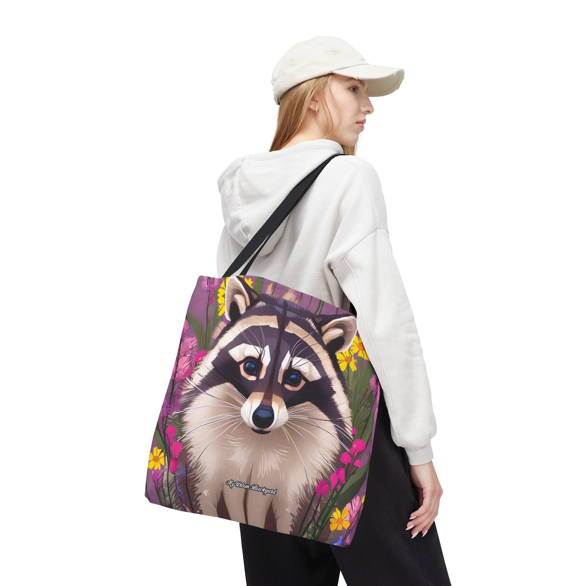 Raccoon and Flowers Tote Bag with Cotton Handles For Everyday Use, 3 Sizes