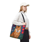 Coyote w Red Flowers Tote Bag with Cotton Handles For Everyday Use, 3 Sizes