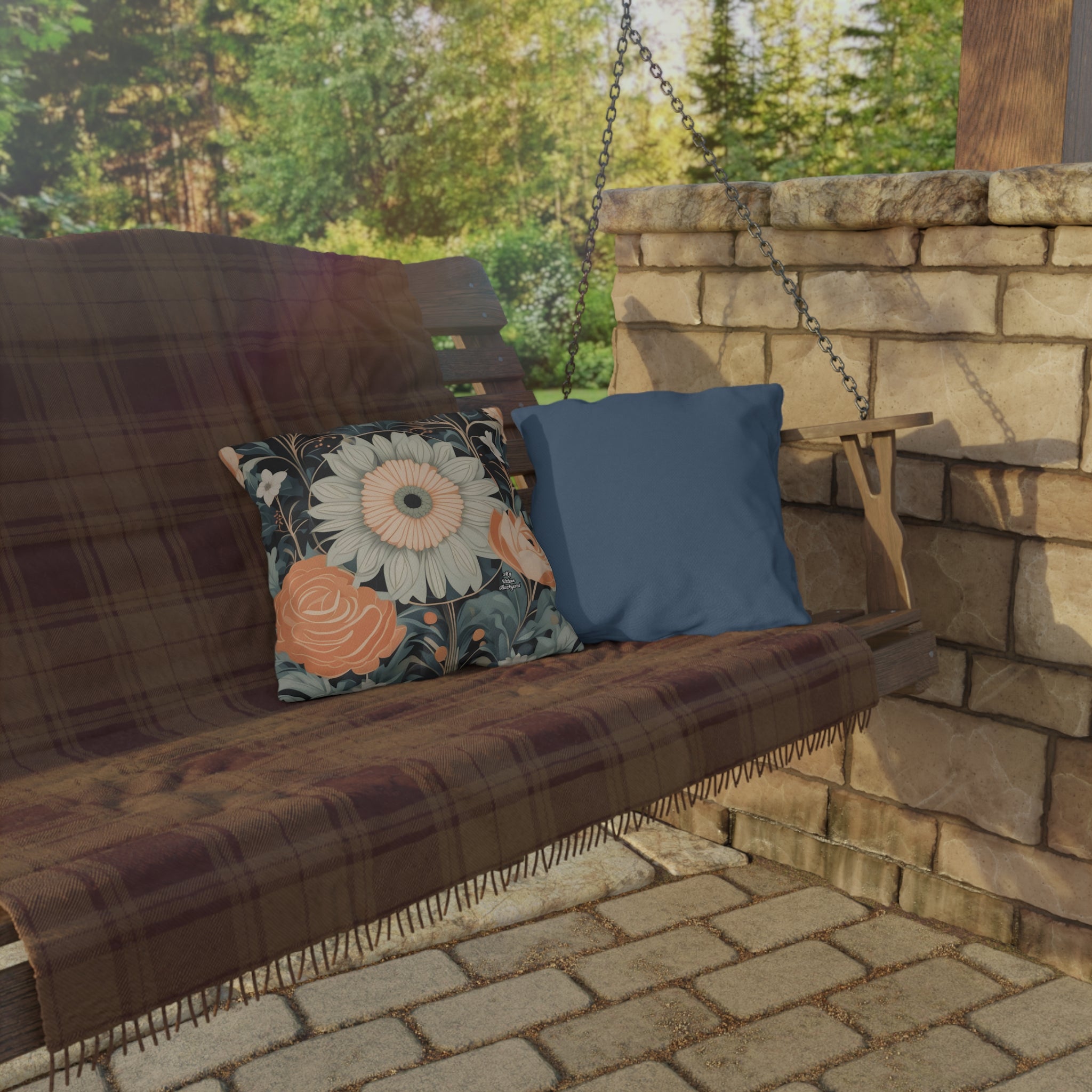 Wildflowers, Blue accent color, Throw Pillow