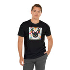 Black Cat w Green Eyes & Flowers, Soft 100% Jersey Cotton T-Shirt, Unisex, Short Sleeve, Retail Fit