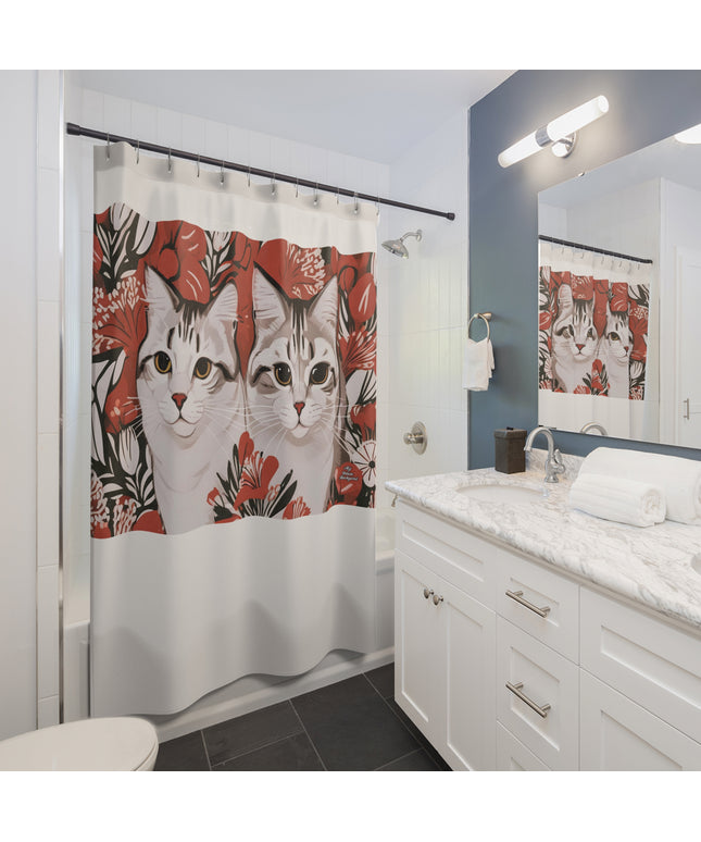 Tess & Jess Clawfield, Cat Shower Curtain, Cream accent color - 71" x 74"