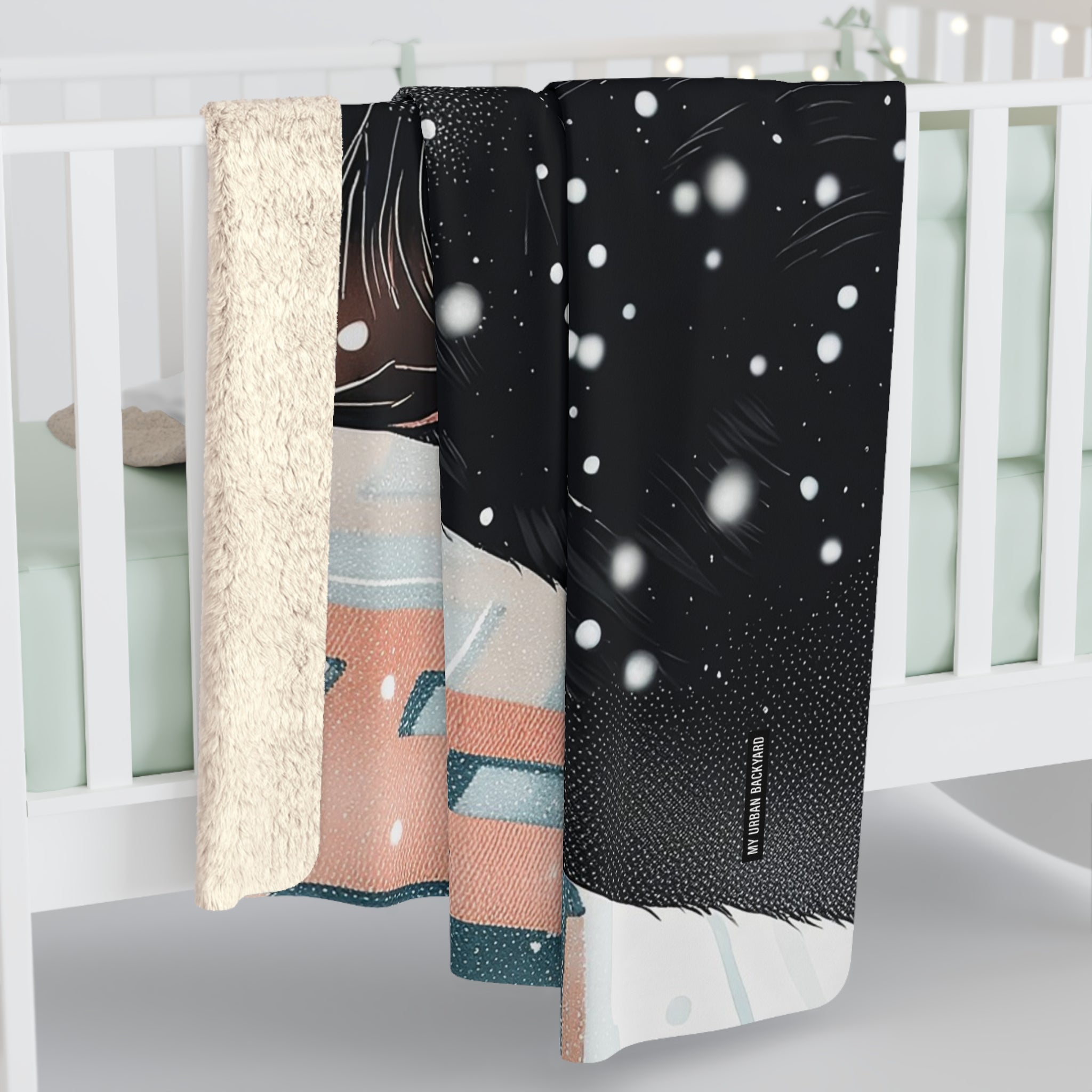 Whisker Wonderland, Black Cat Sherpa Fleece Blanket