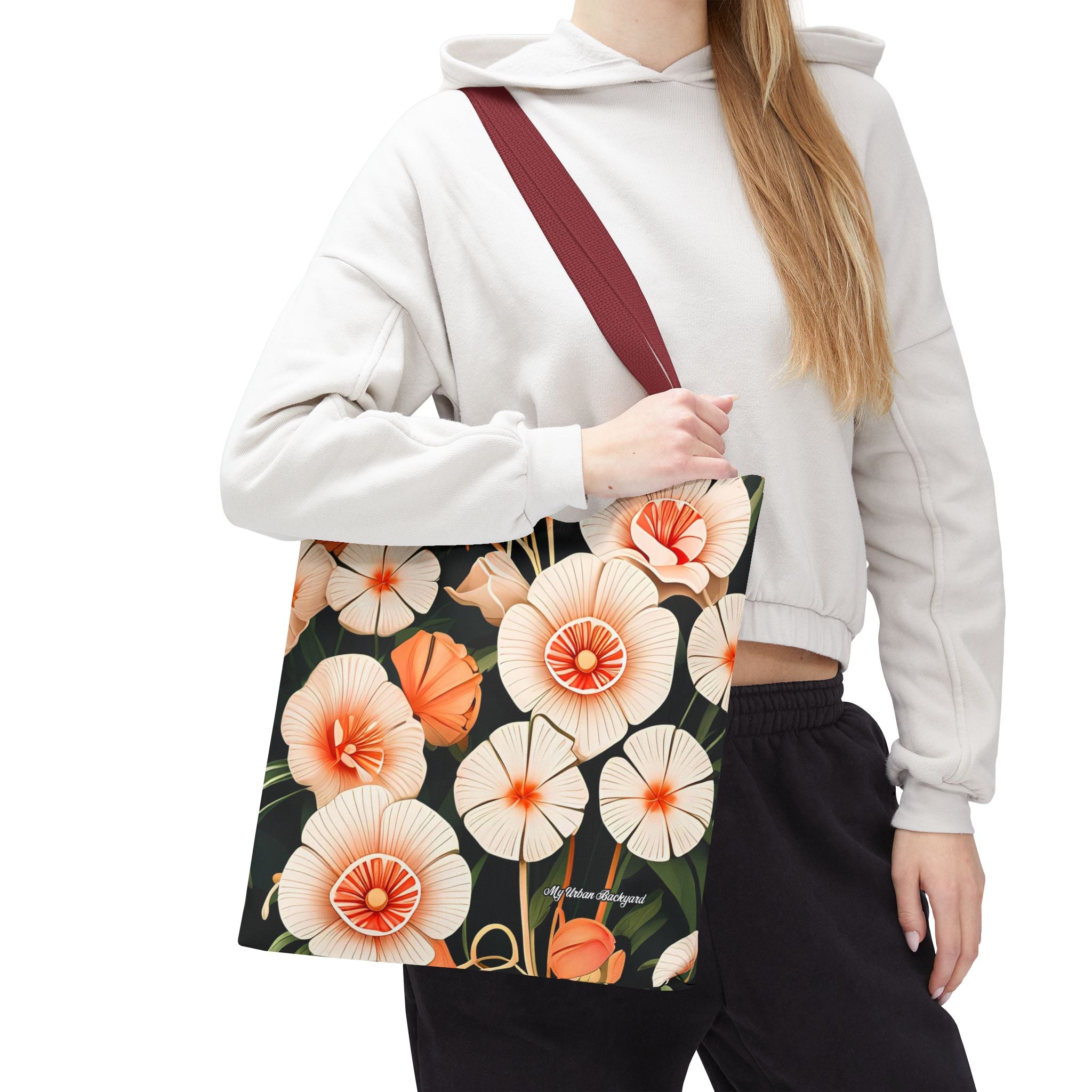 Art Deco Flowers Tote Bag with Cotton Handles For Everyday Use, 3 Sizes