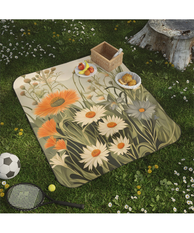 Daisy Wildflowers, Cozy Outdoor Picnic Blanket, Water-Resistant Bottom, 51" × 61"