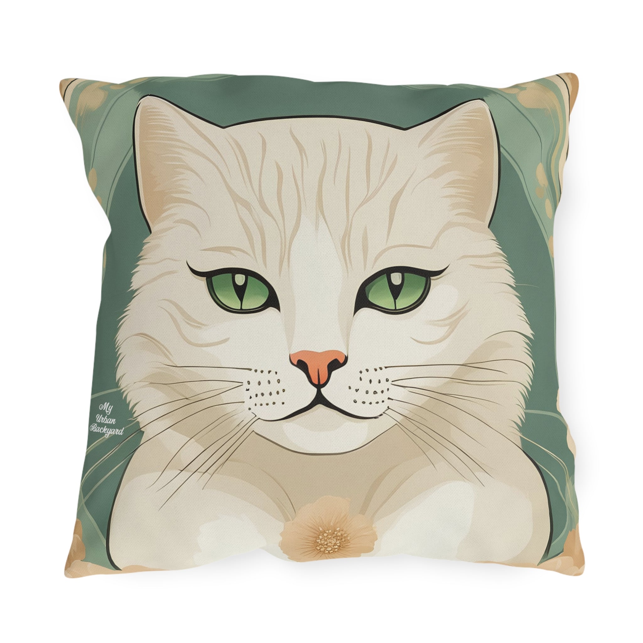 Blanca Purrington, Slate Green accent color, Cat Throw Pillow
