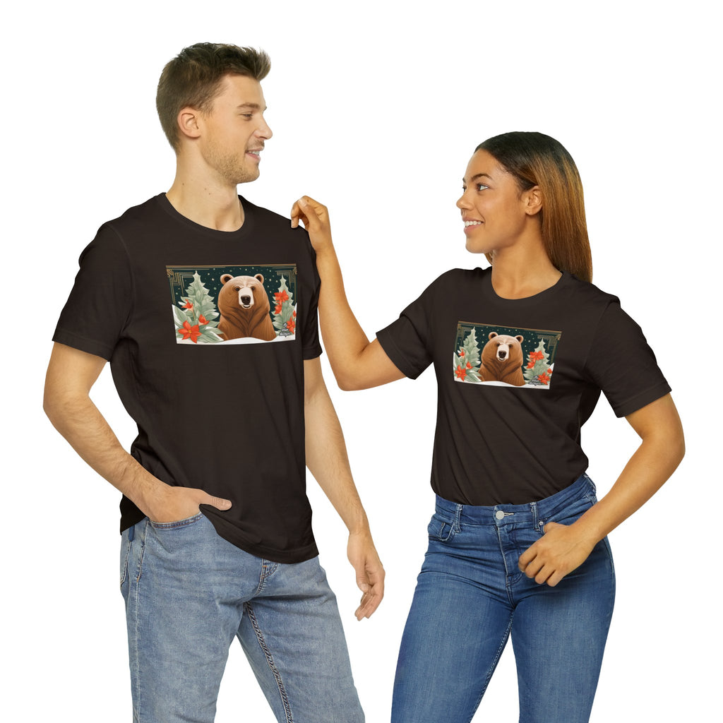 Art Deco Holiday Bear, Soft 100% Jersey Cotton T-Shirt, Unisex, Short Sleeve, Retail Fit