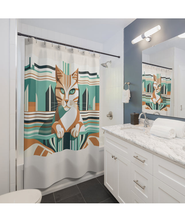 Art Deco Tabby, Shower Curtain, Cream accent color - 71" x 74"