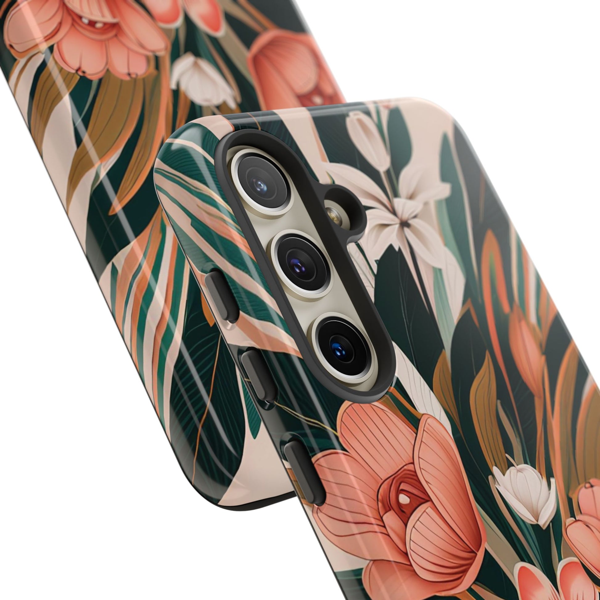 Peach Art Deco Flowers, Cell Phone Case - Apple, Samsung, Google Pixel