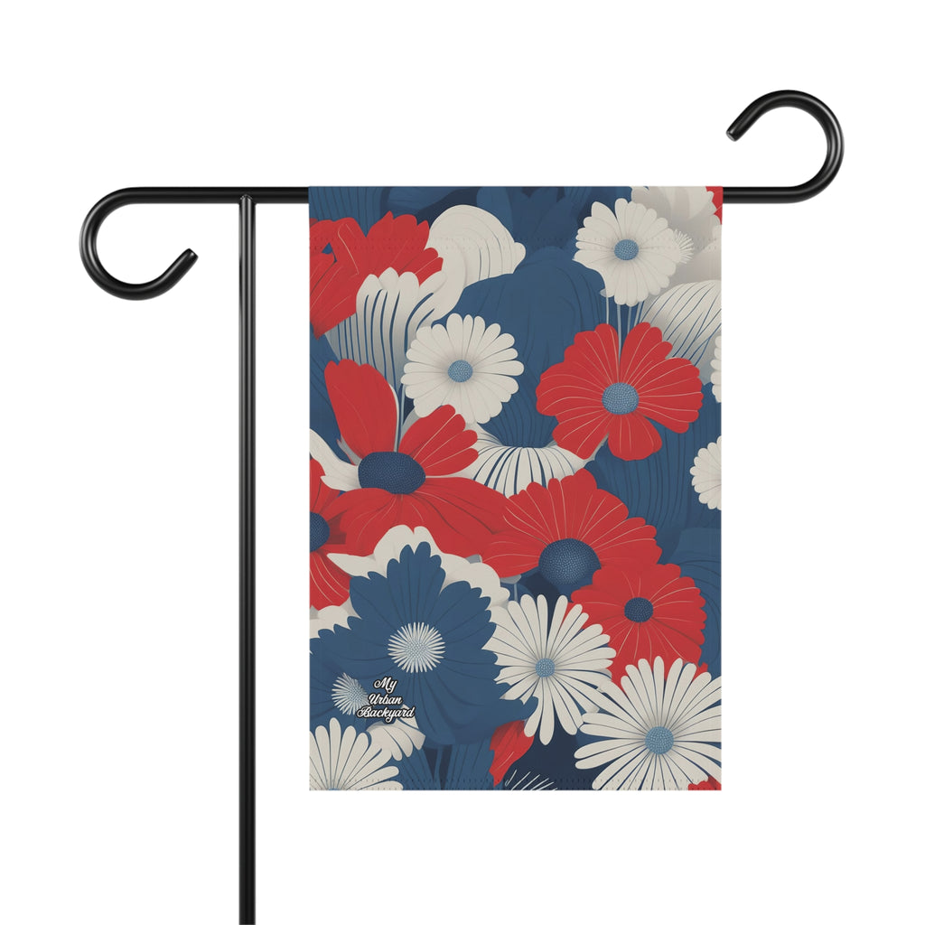 Patriotic Floral Garden Flag, Seasonal Outdoor Decoration, Floral Home Decor, Summer House Flag, 12"x18" - Flag only