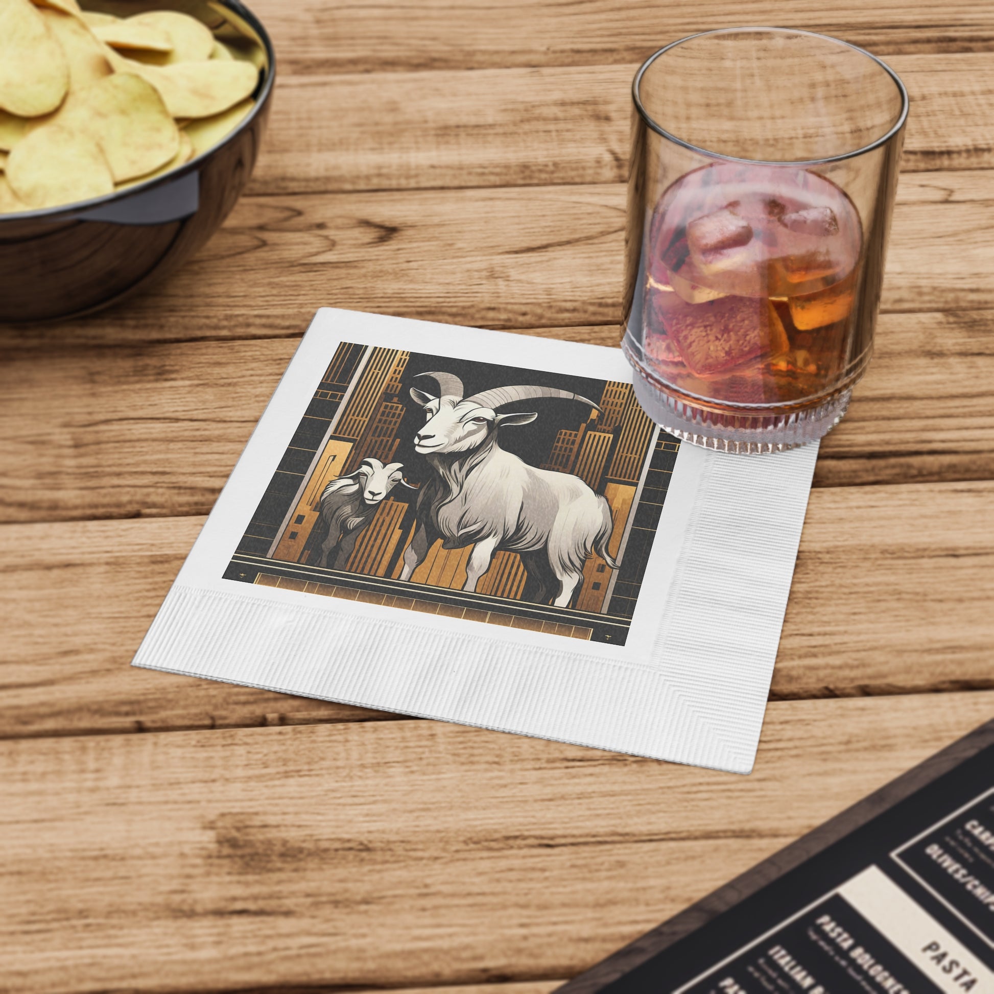 Goat Art Cocktail Napkins — Vintage Goats Party Napkins, 2 sizes, Pack of 50 or 100