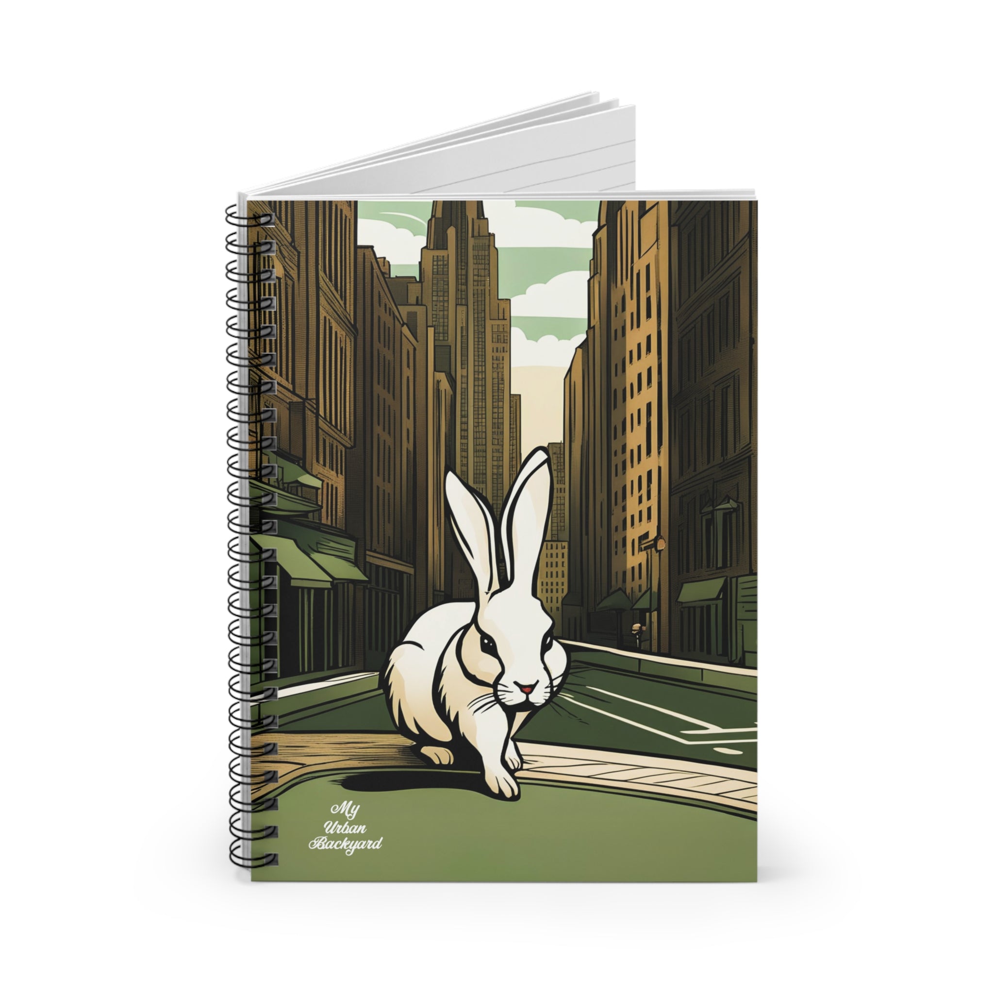 White Rabbit on a City Street, Spiral Notebook Writing Journal - 118 Ruled Pages