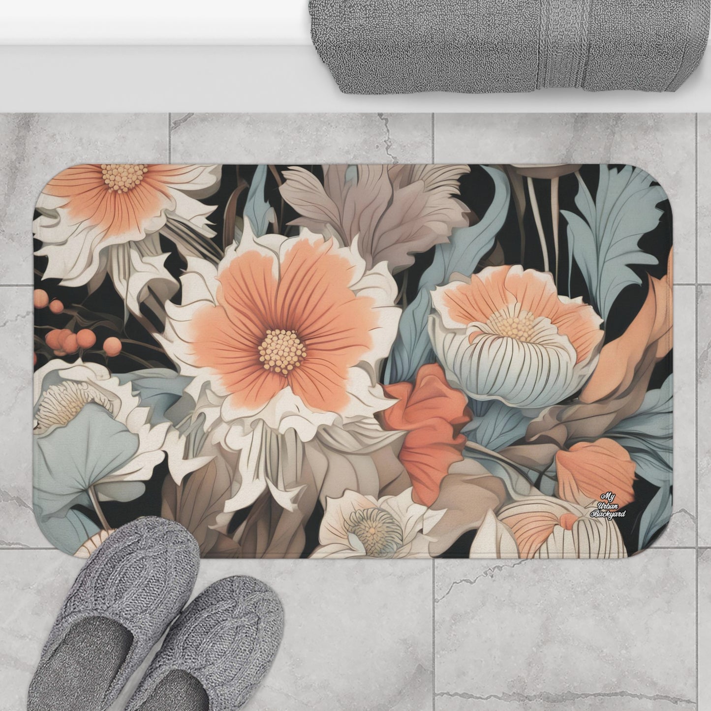 Muted Wildflower Bouquet, Memory Foam Bath Mat - Cozy Bathroom Essential