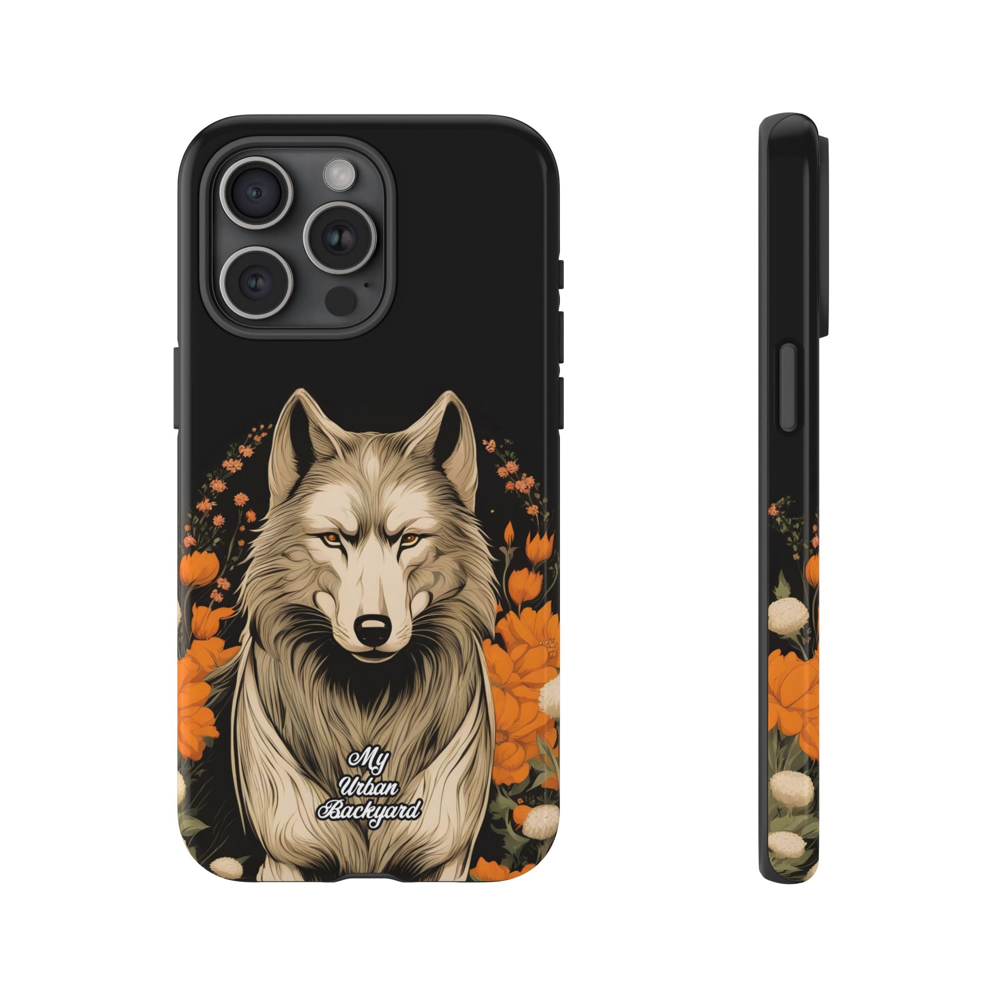 Wolf with Flowers, Animal Cell Phone Case - Apple, Samsung, Google Pixel