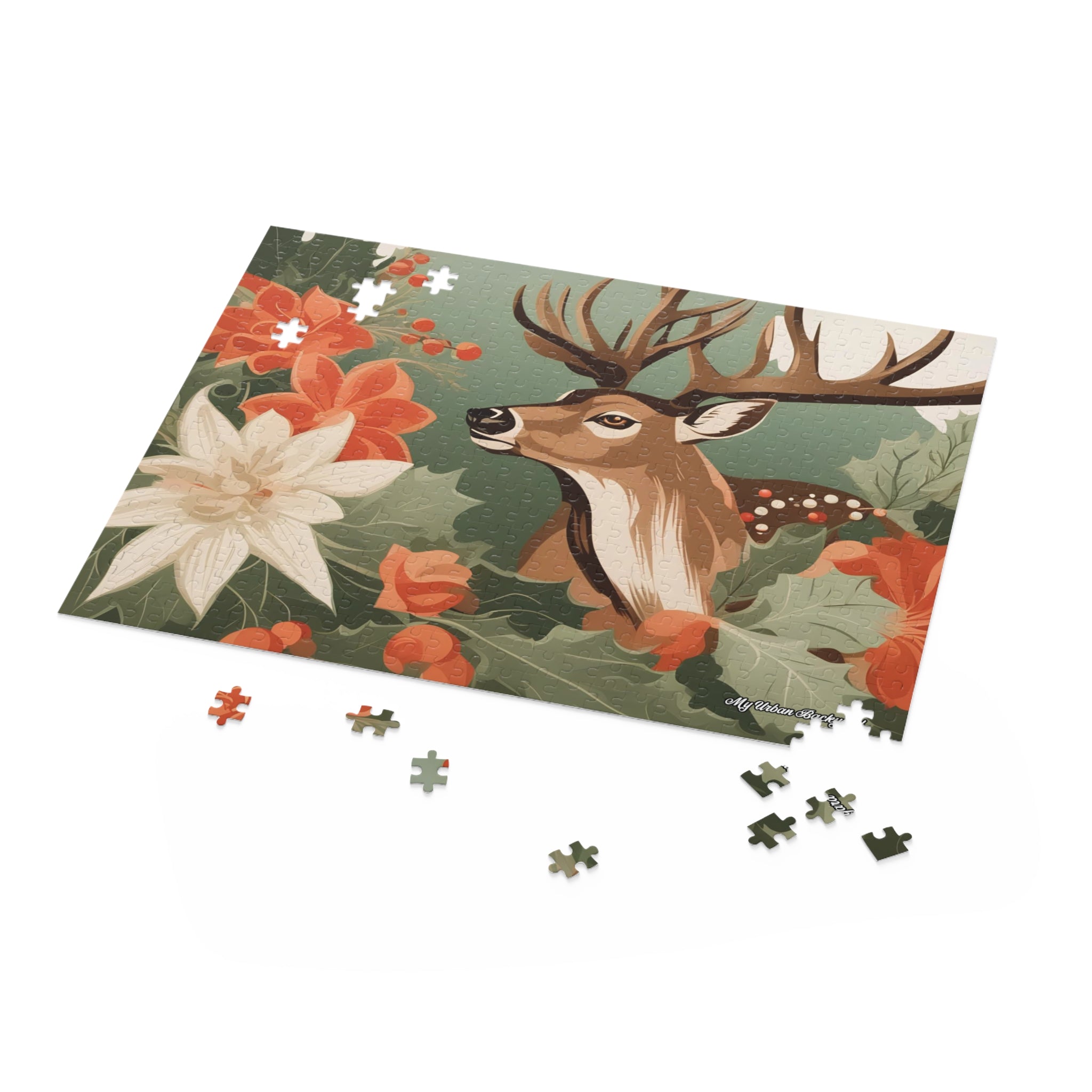 Deer with Holiday Flowers, Jigsaw Puzzle, (120, 252, or 500-Piece)