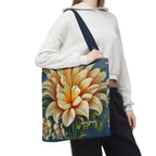 Large White Flower Tote Bag with Cotton Handles For Everyday Use, 3 Sizes