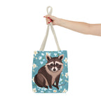 Young Raccoon w Flowers Tote Bag with Cotton Handles For Everyday Use, 3 Sizes