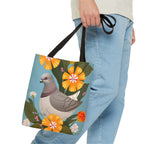 Pigeon and Yellow Flowers Tote Bag with Cotton Handles For Everyday Use, 3 Sizes