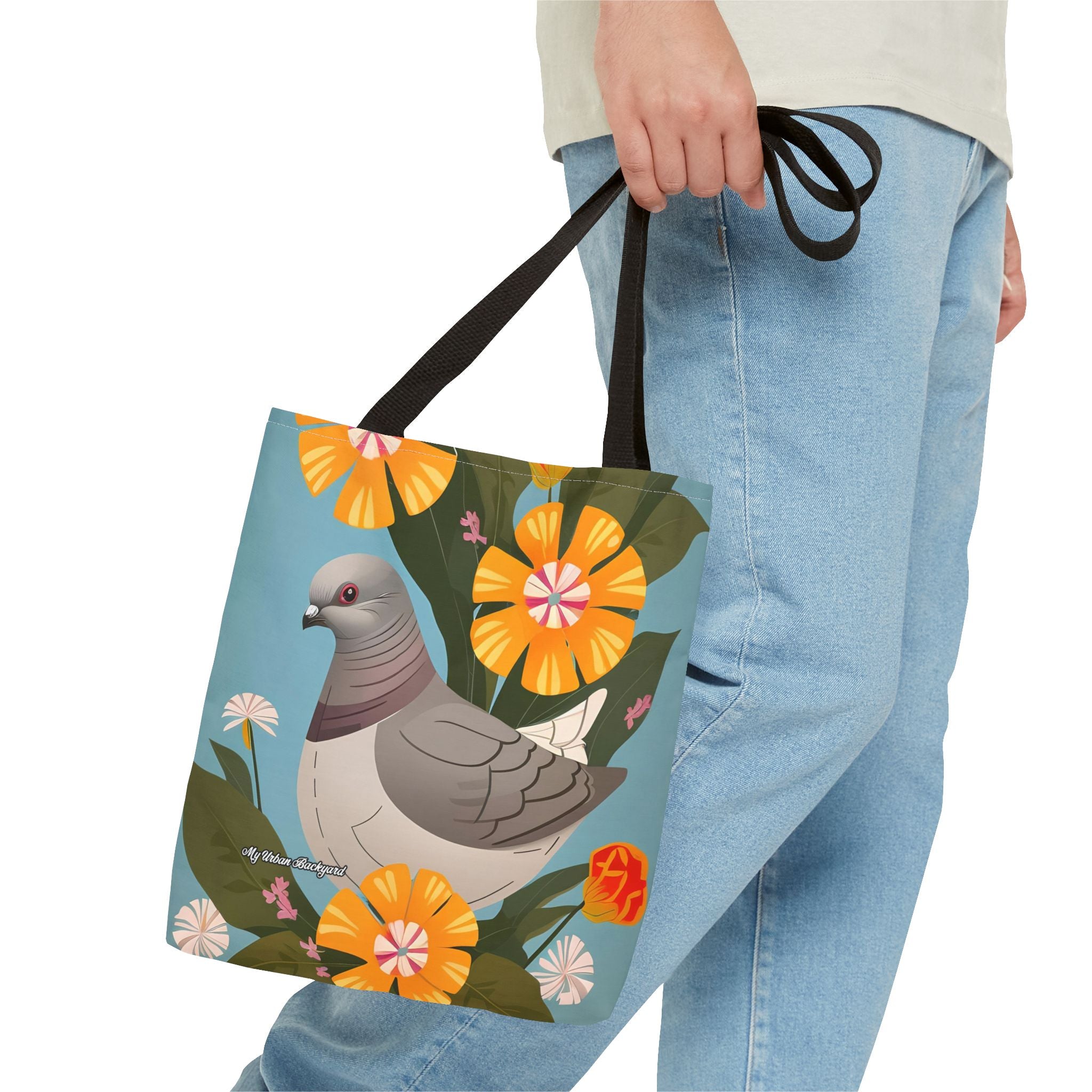 Pigeon and Yellow Flowers Tote Bag with Cotton Handles For Everyday Use, 3 Sizes