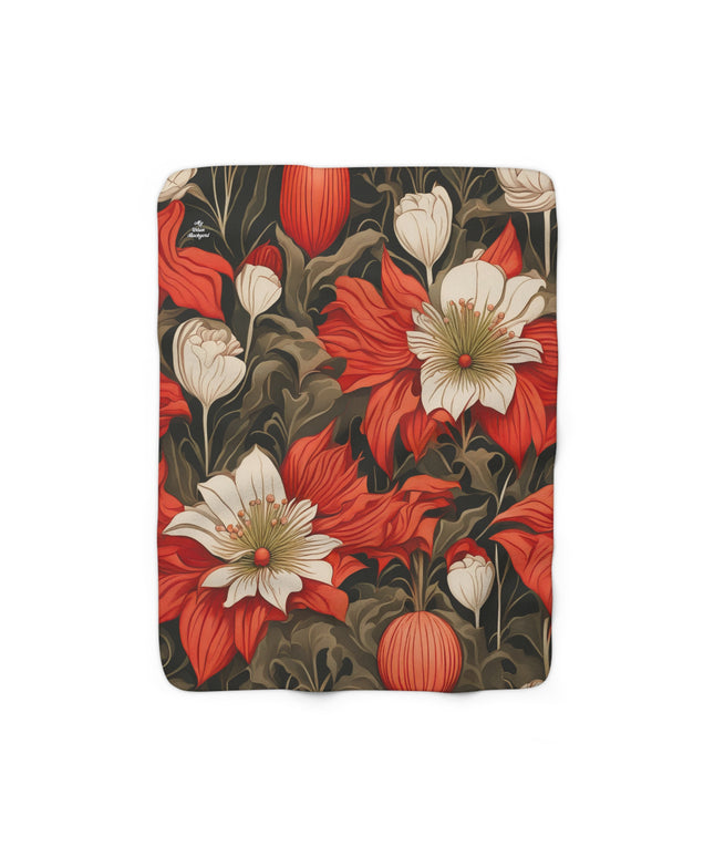 Red Winter Flowers, Sherpa Fleece Blanket for Cozy Warmth, 50"x60"